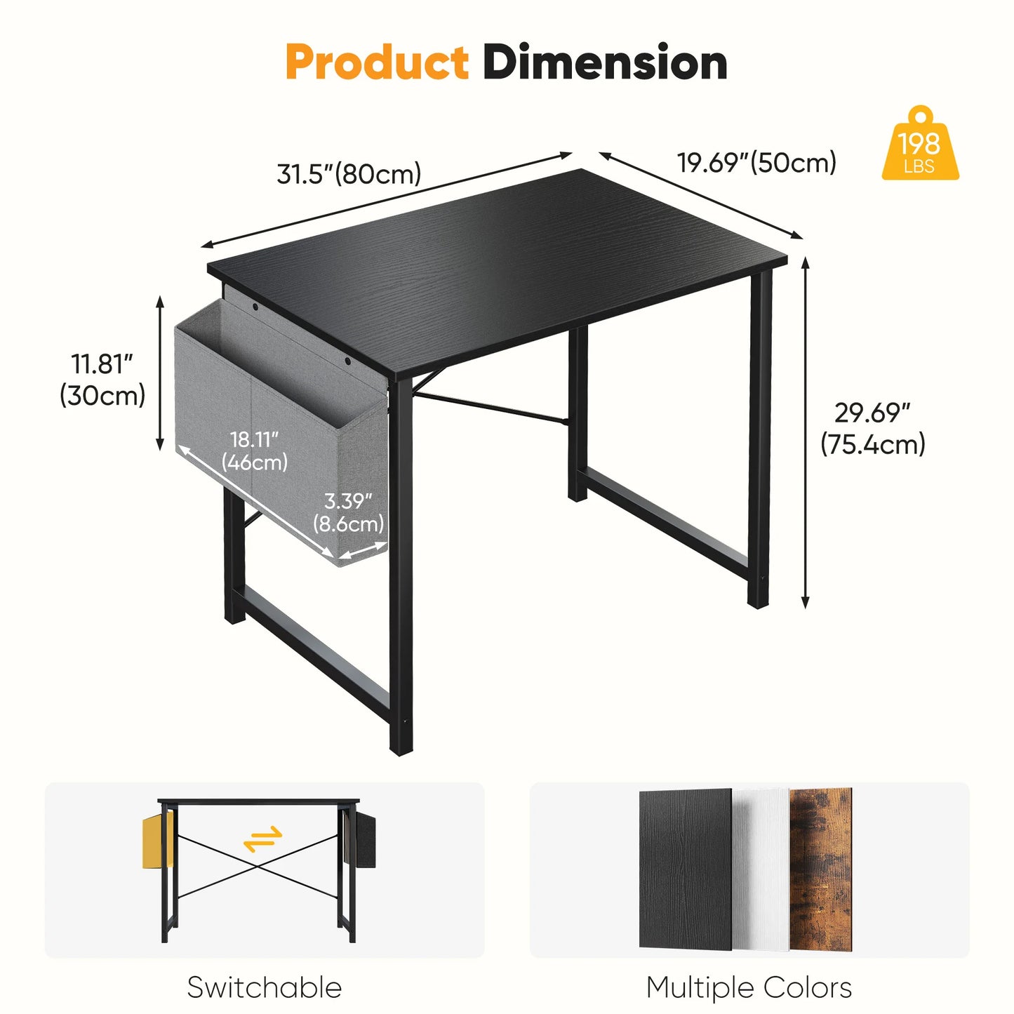 JHK Adjustable Computer Desk With Wood Top And Metal Frame Storage Bag