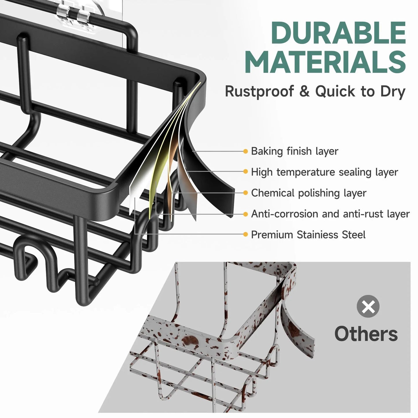 Stainless Steel Shower Caddy Organizer With Adhesive Mount