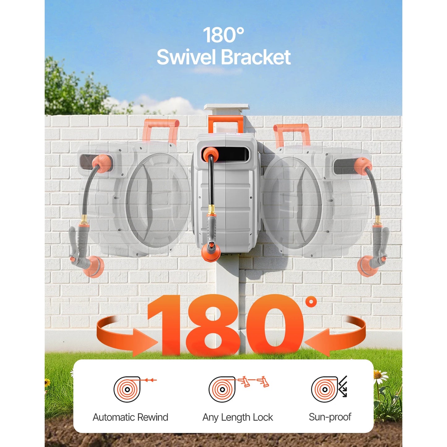 SucceBuy Retractable Garden Hose Reel With 9Pattern Nozzle Wall Mount