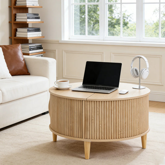 JHK Round Coffee Table With Flip Top Storage