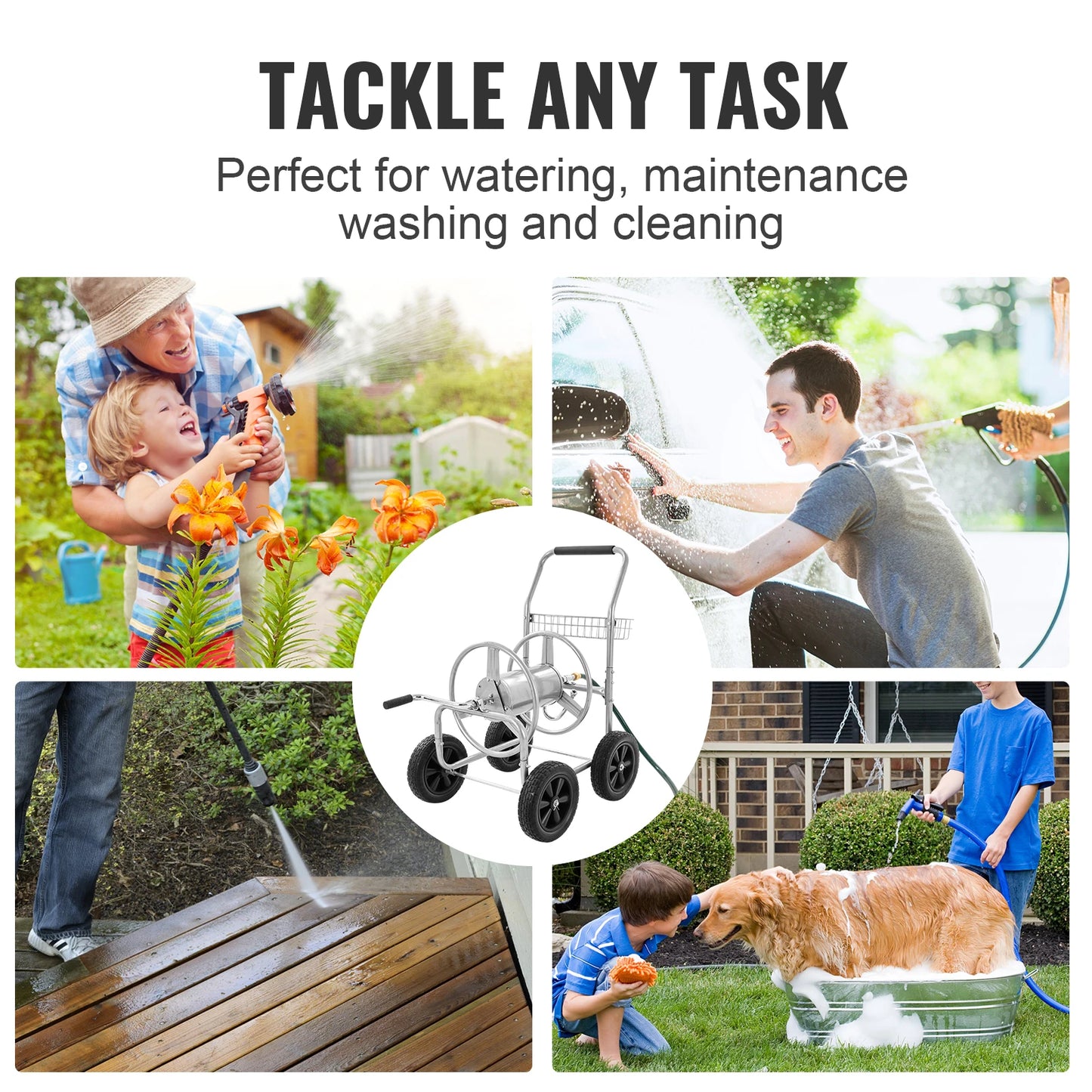 SucceBuy Hose Reel Cart Heavy Duty Garden Watering Basket