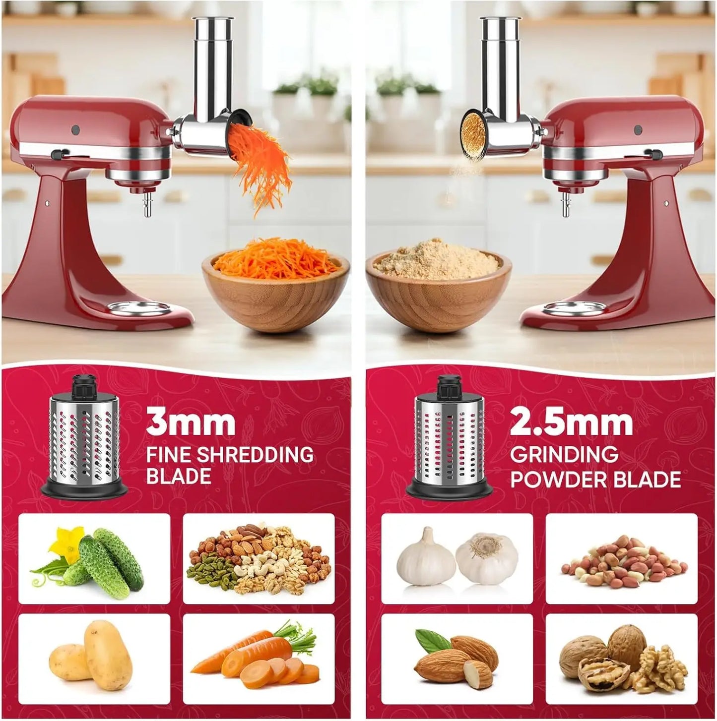 GVODE Stainless Steel Slicer Shredder Attachment KitchenAid Stand Mixers