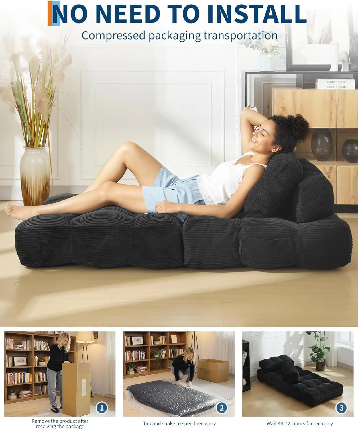 HiMISS 3-In-1 Folding Sofa Bed With Back Support And Pillow