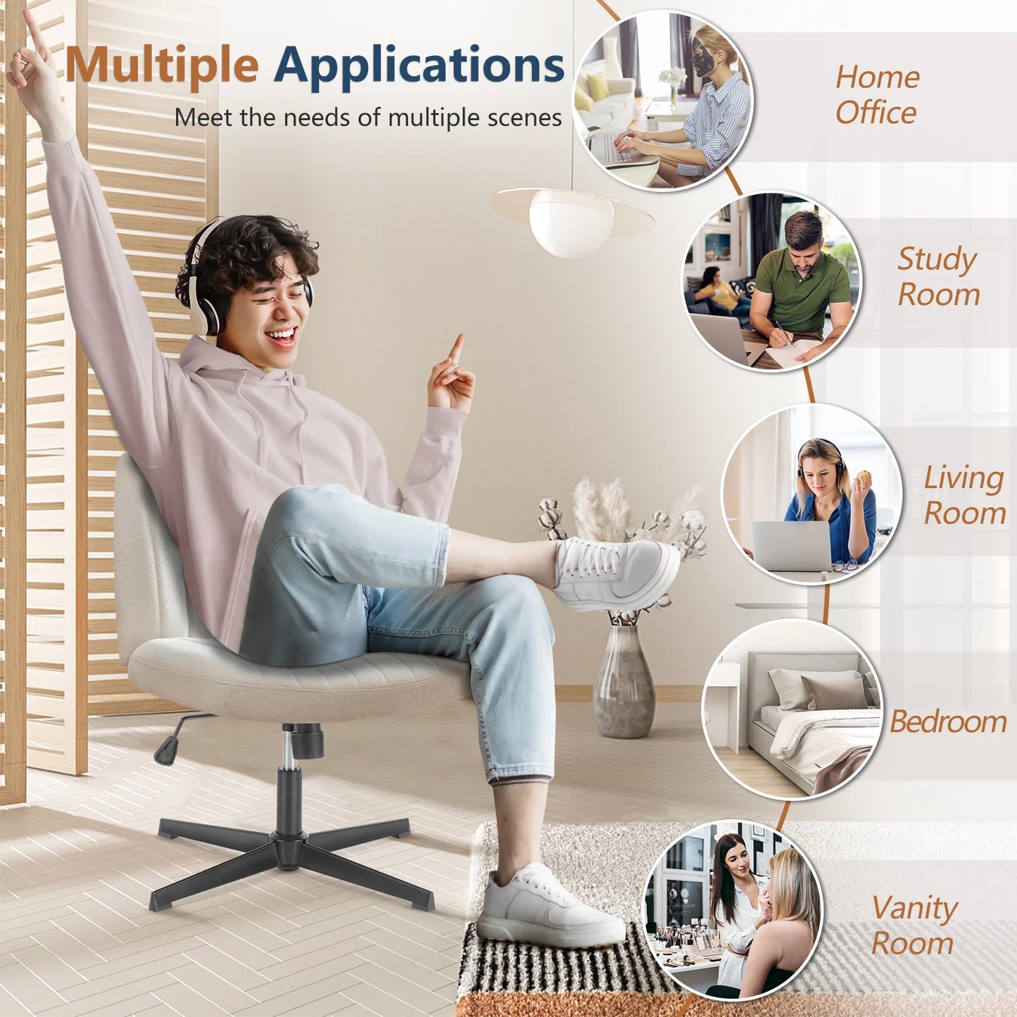 JHK Cross Legged Office Chair With Adjustable Height Swivel