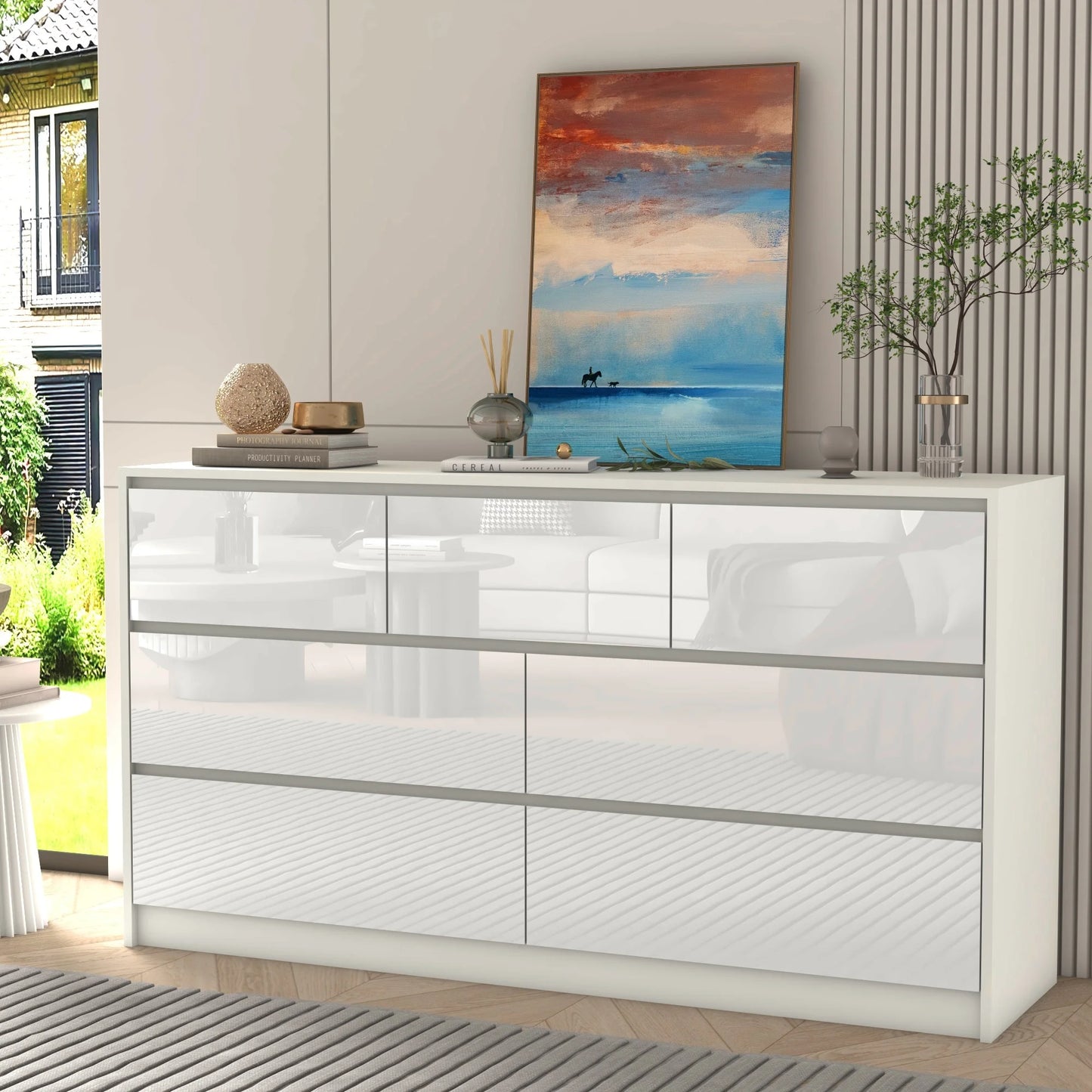 QiaoShiRen Seven Drawer Dresser Modern Wood Finish