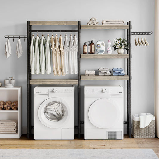 TWISTER.CK Over Washer Dryer Shelf 5 Tier Wood Laundry Organizer