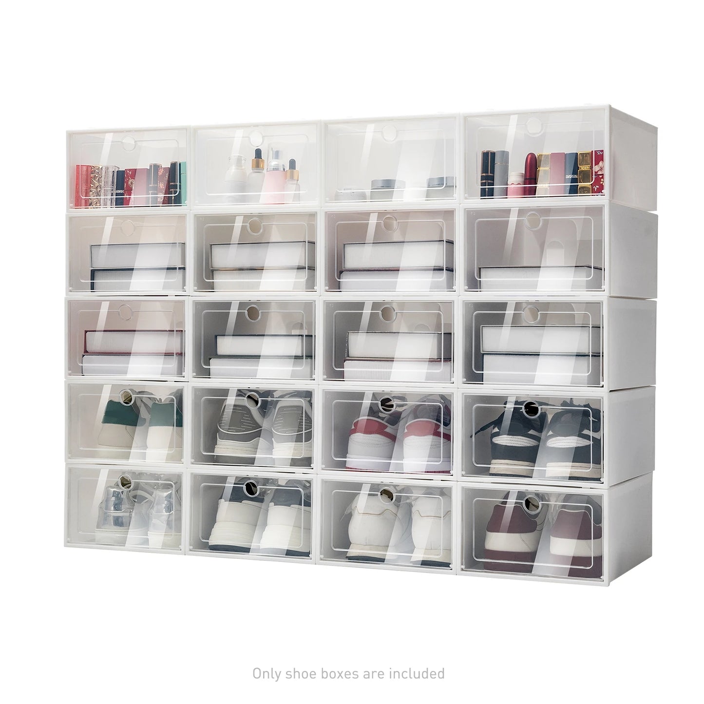 Foldable Flip Shoe Boxes Set Plastic Clear Stackable Shoe Organizer