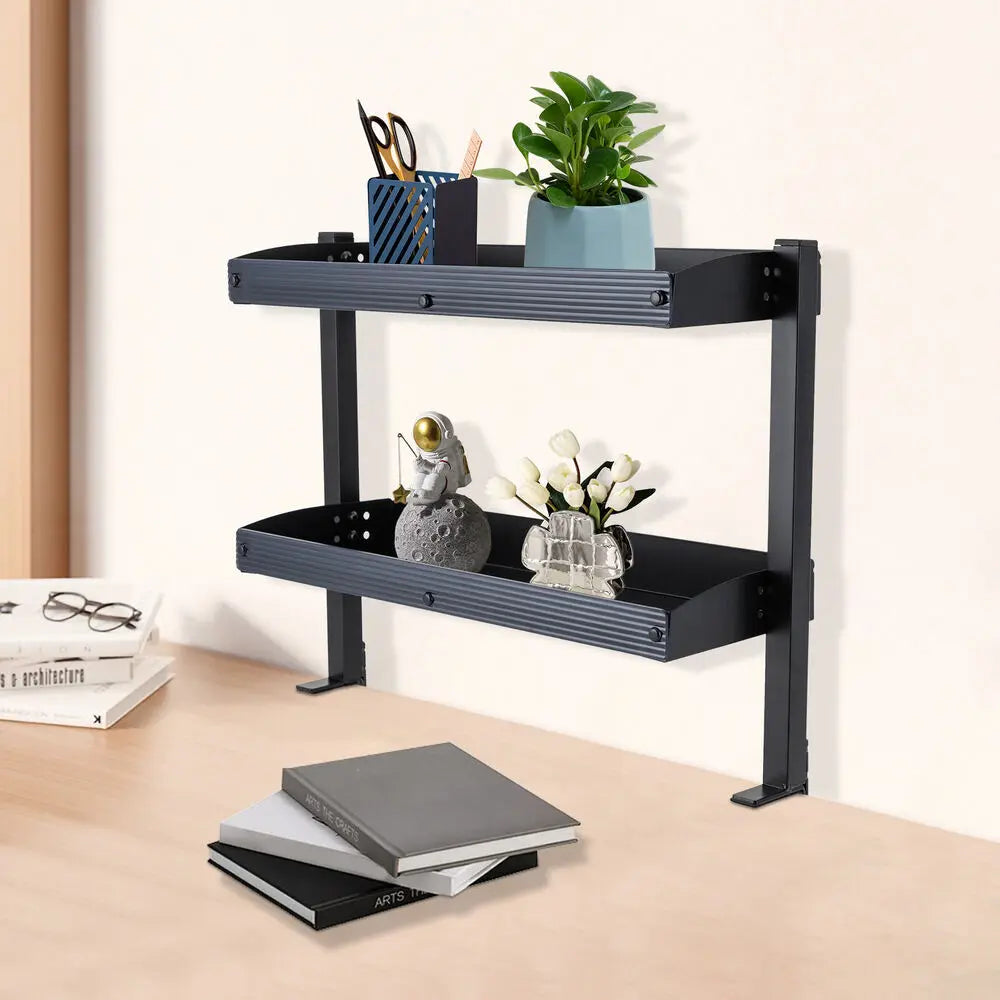 Desktop Clamp-On 2-Tier Shelf With Adjustable Tray