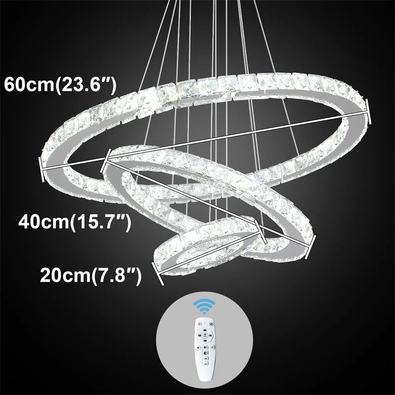 Modern Crystal Ring LED Chandelier Pendant Light With Dimming Remote