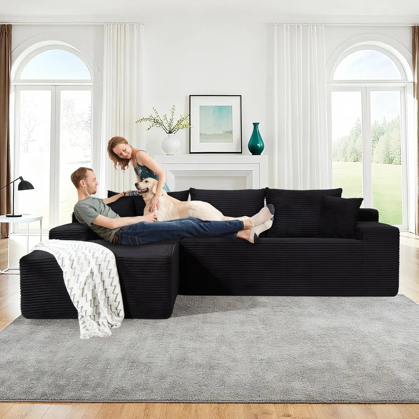 Cloud Modular Sectional Couch with L Shaped Chaise Corduroy Upholstery