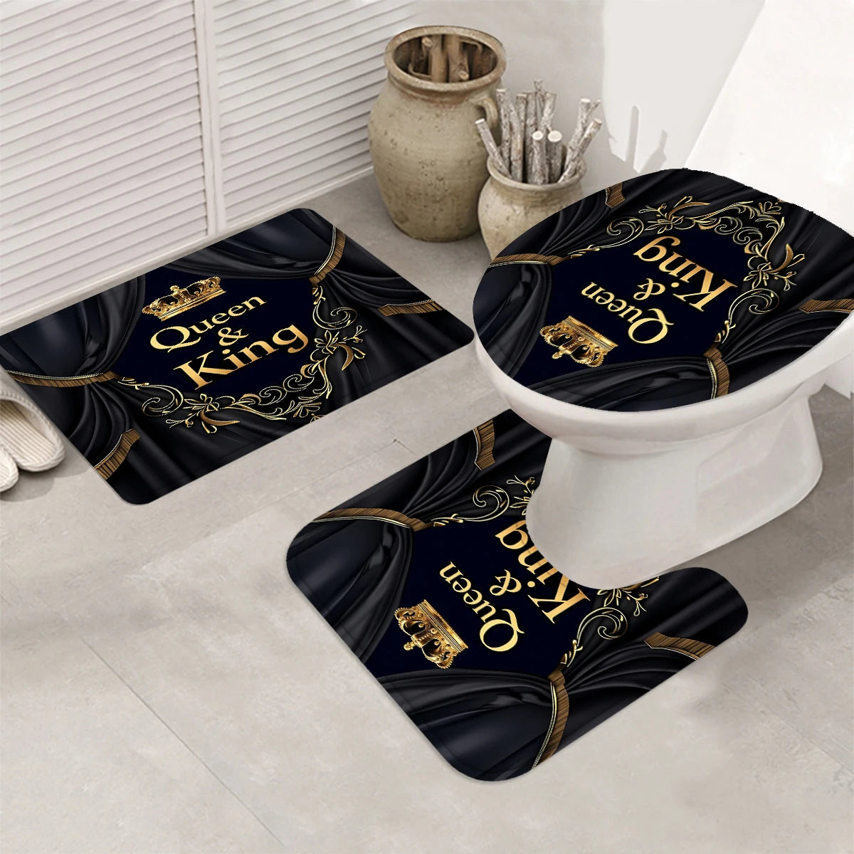 Queen And King Crown Shower Curtain Set With Hooks Luxury Print