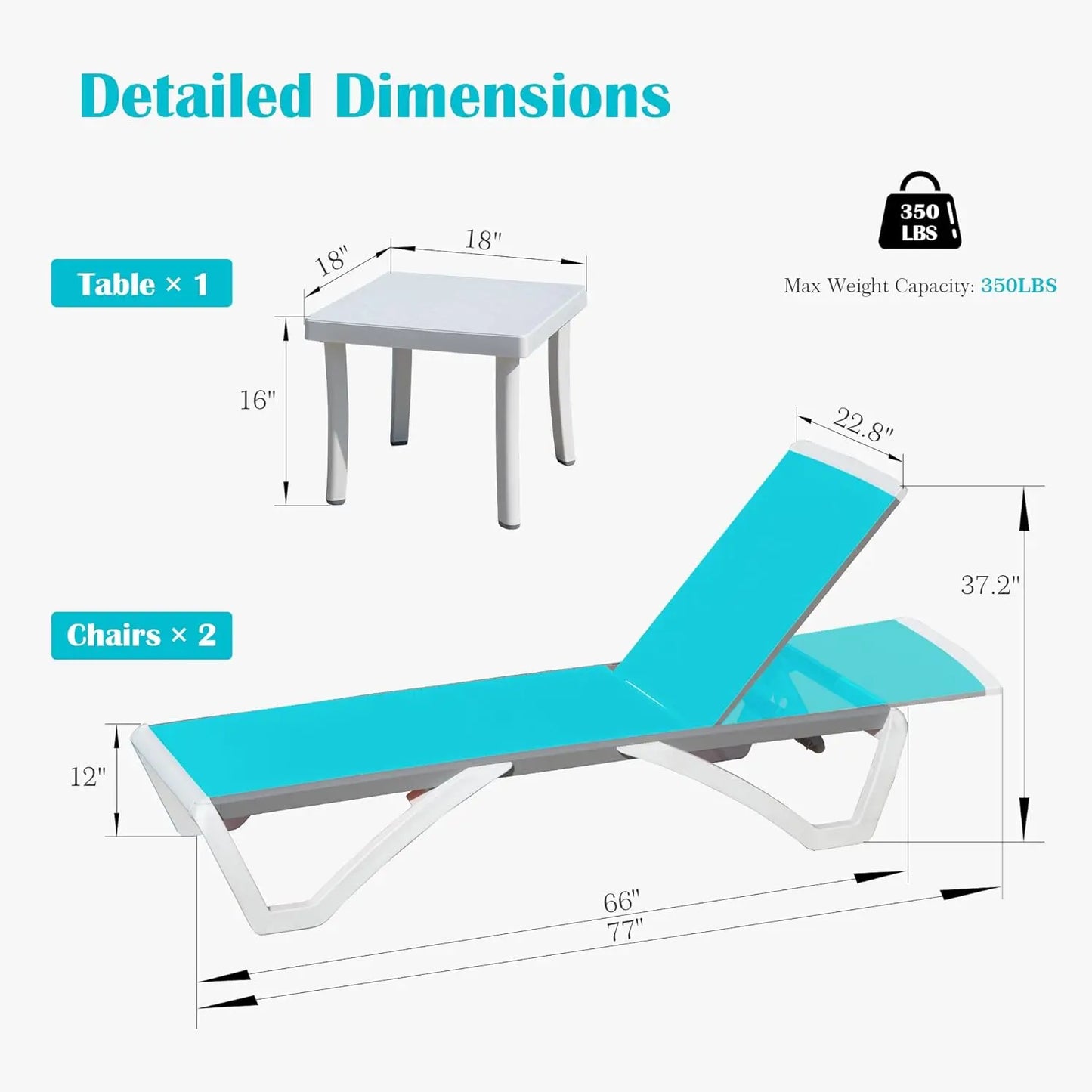 Aluminum Outdoor Lounge Chair Set Of Three With Wheels Weatherproof