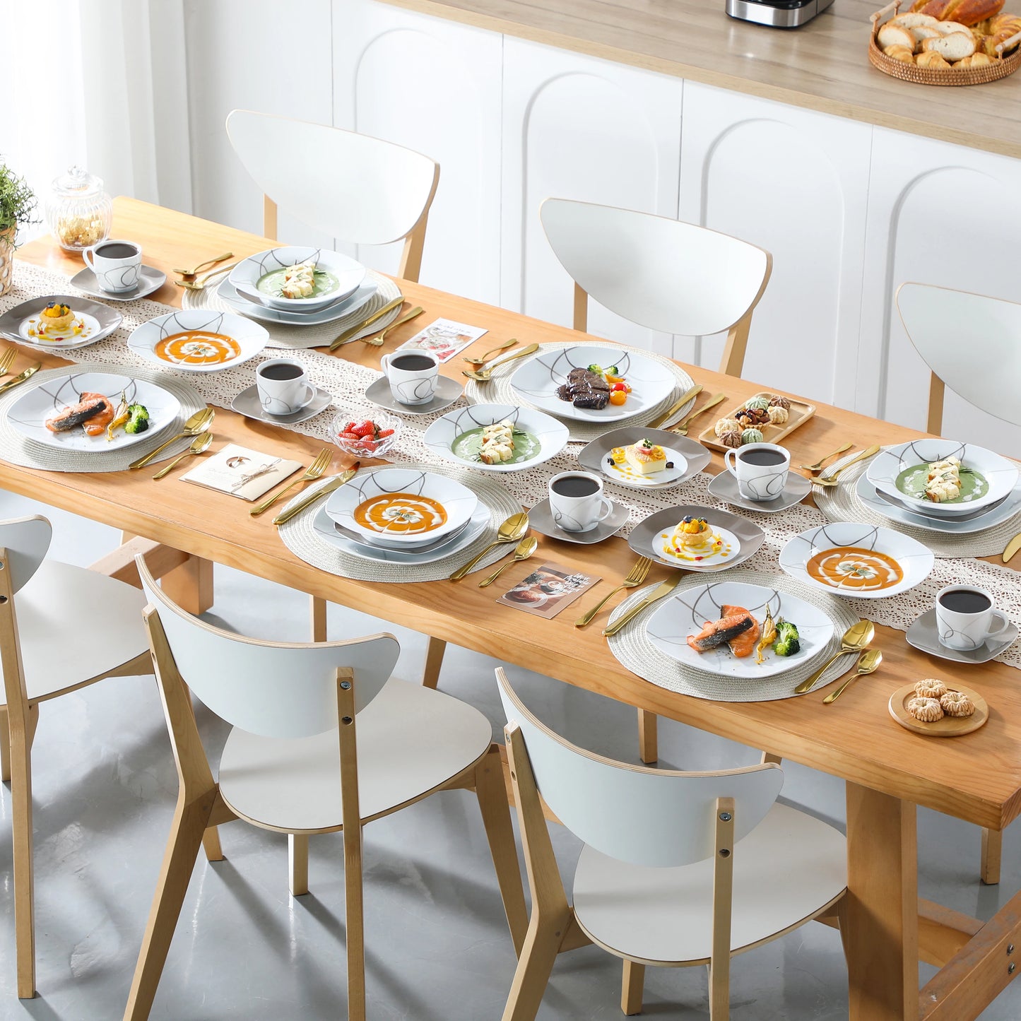 MALACASA Porcelain Dinnerware Set With Cups And Saucers