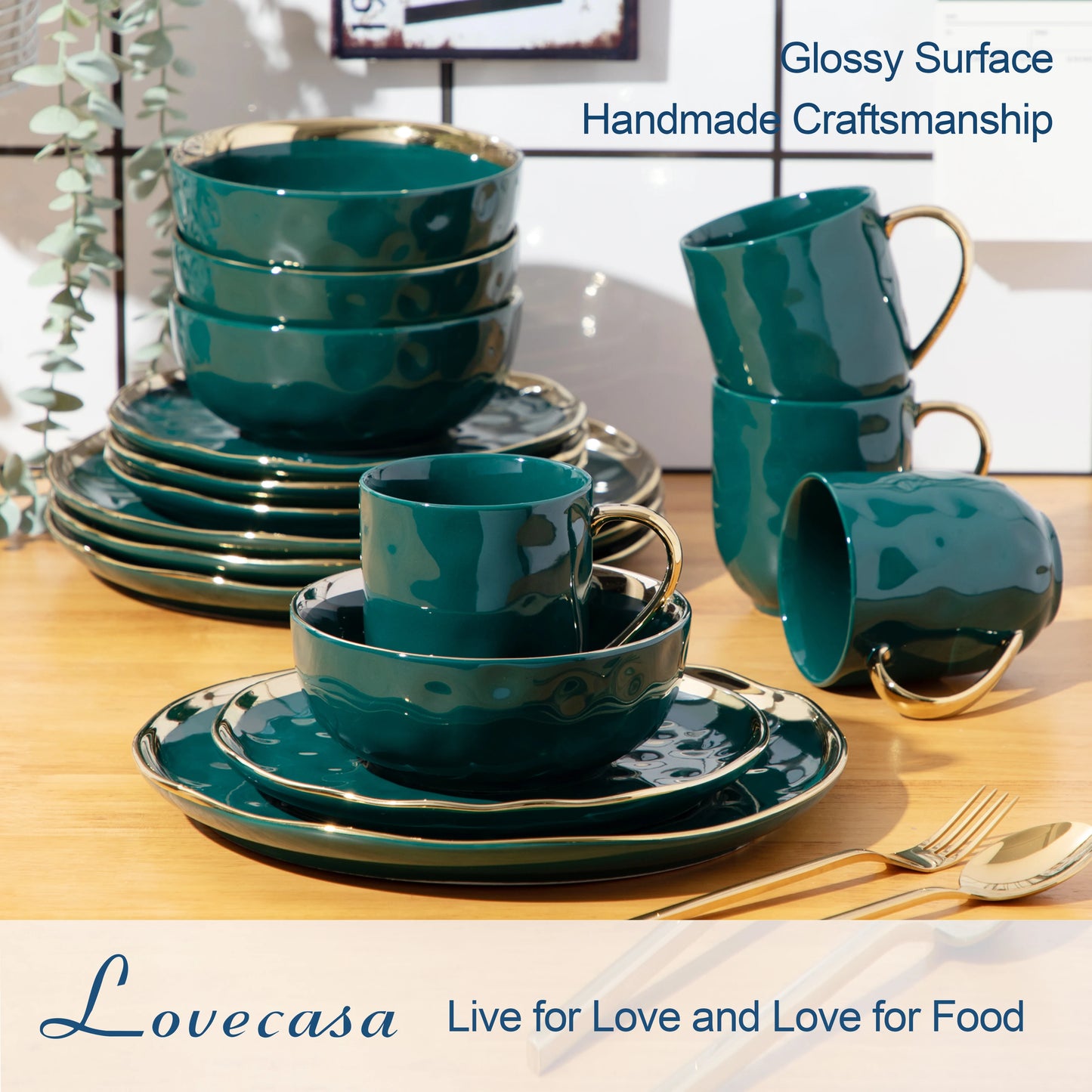 MALACASA Porcelain Dinnerware Set With Gold Trim Dessert Plates
