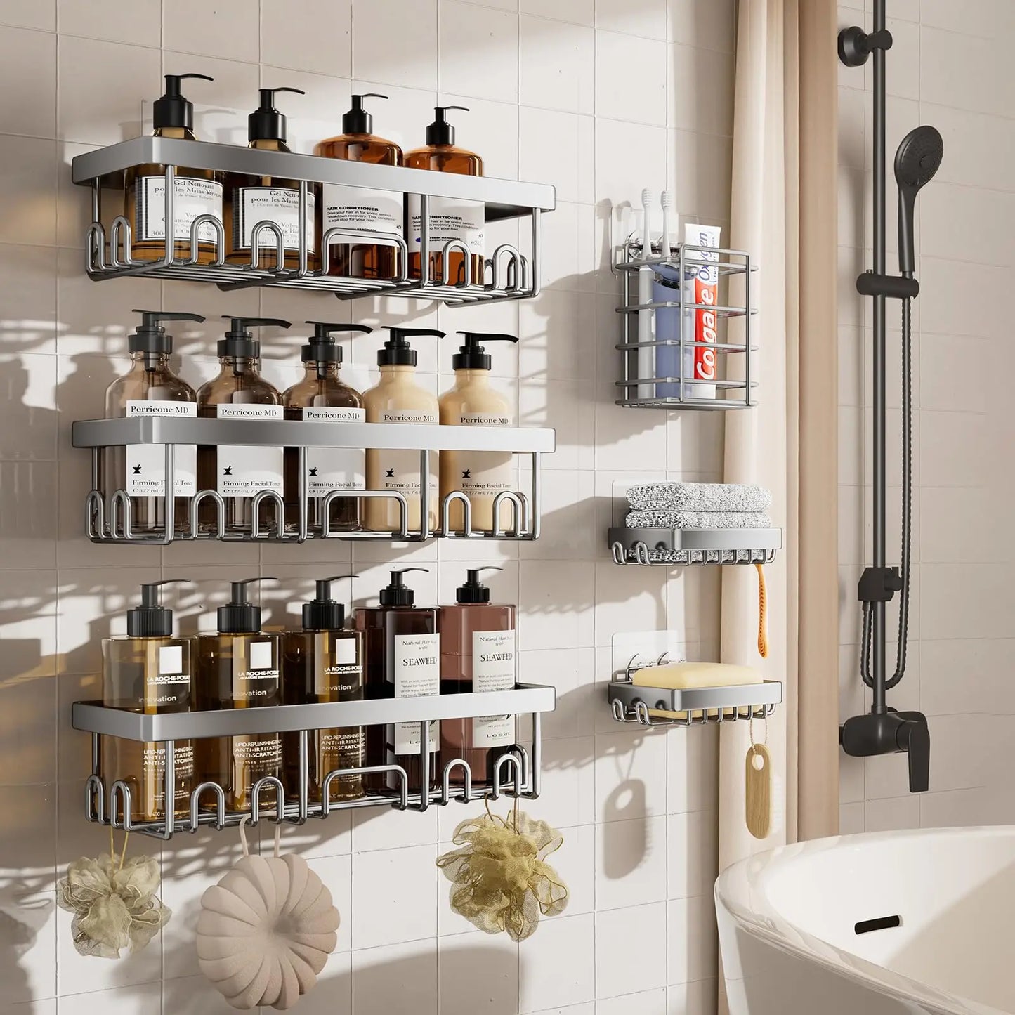 Stainless Steel Shower Caddy Organizer With Adhesive Mount