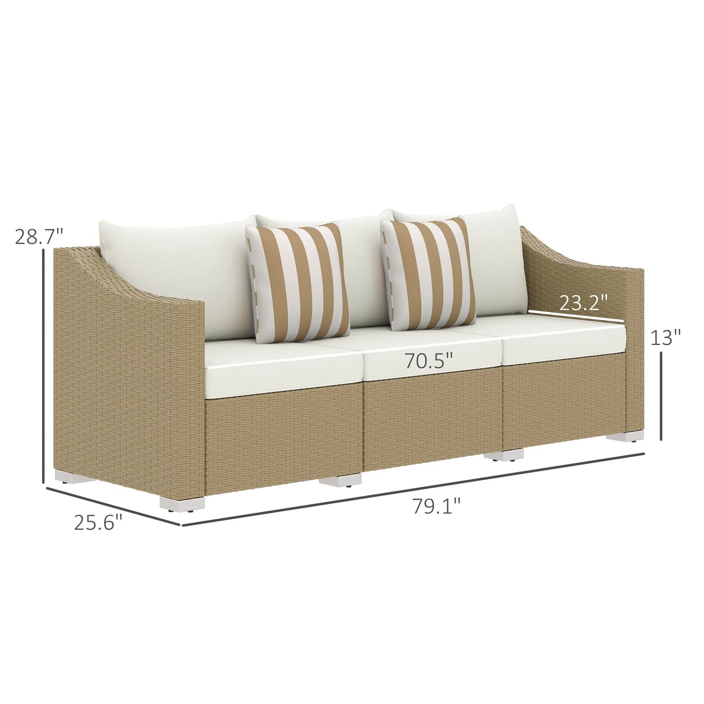 Outdoor Wicker Patio Sofa With Cushions And Throw Pillows