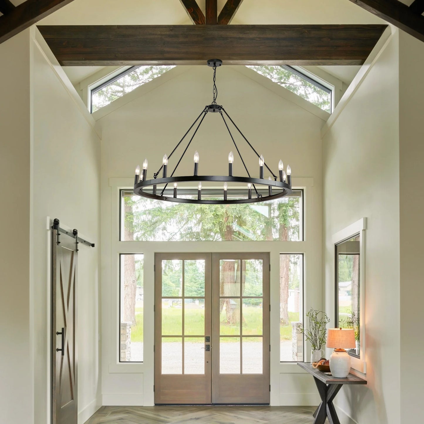 LovingC Wagon Wheel Chandelier Modern Rustic Farmhouse Pendant Light