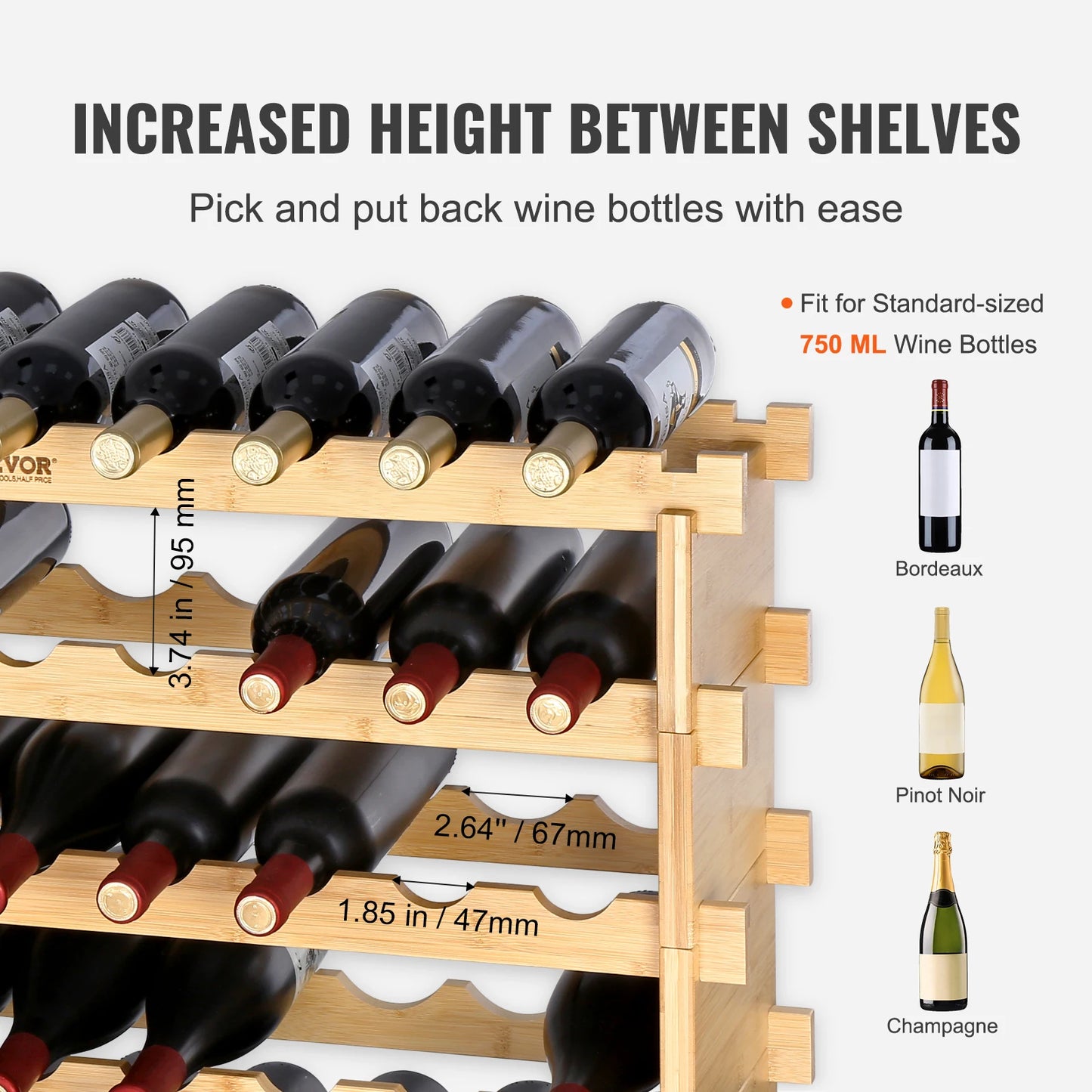 SucceBuy 8 Tier Stackable Bamboo Free Standing Wine Rack