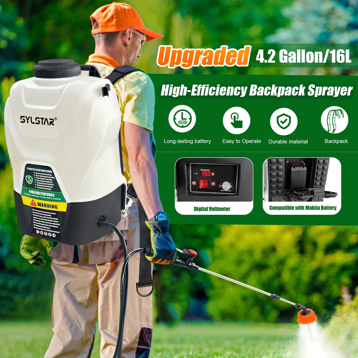Garden Backpack Electric Sprayer 100 PSI With Telescopic Wand