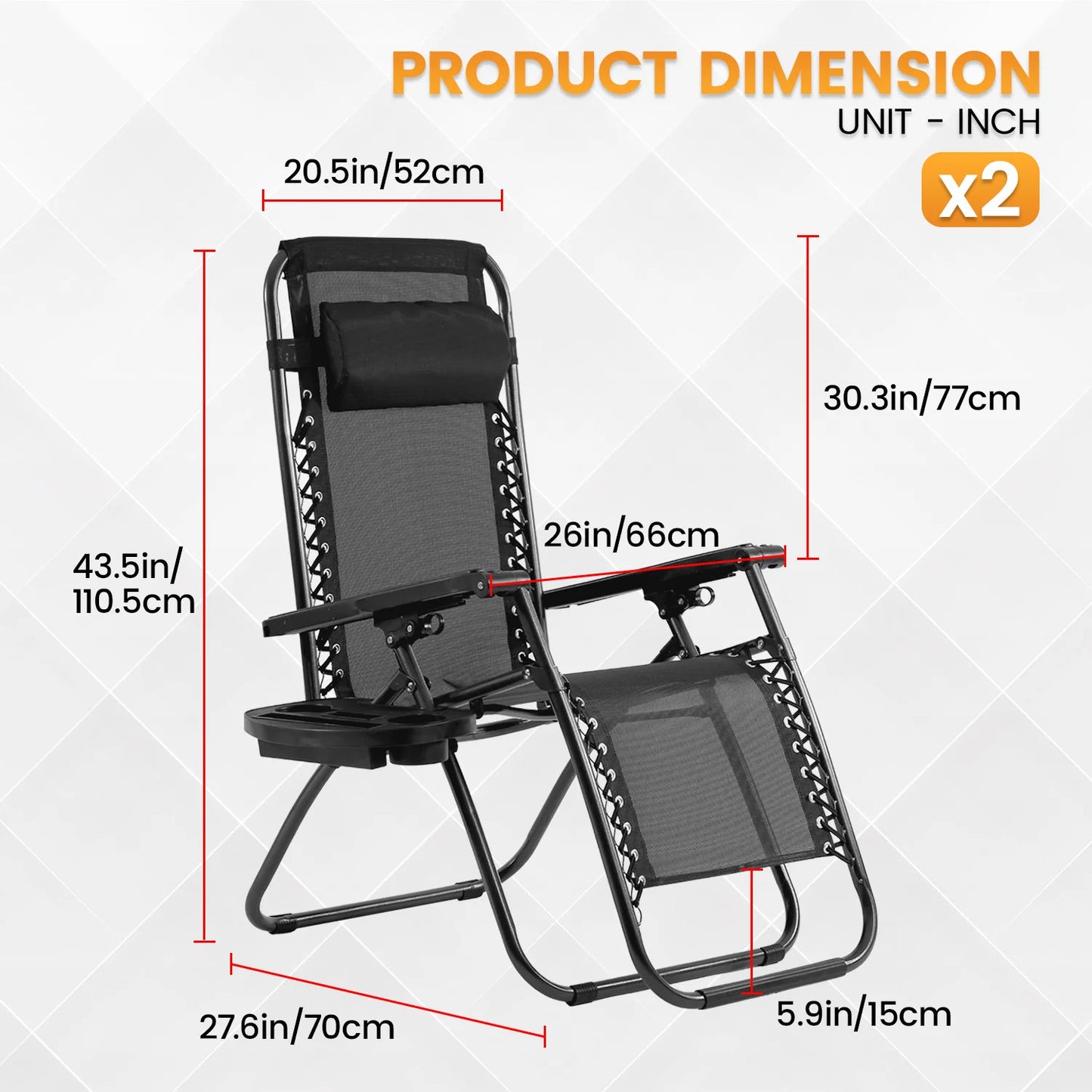 DOPINMIN Zero Gravity Chairs Set of 2 With Cup Holder