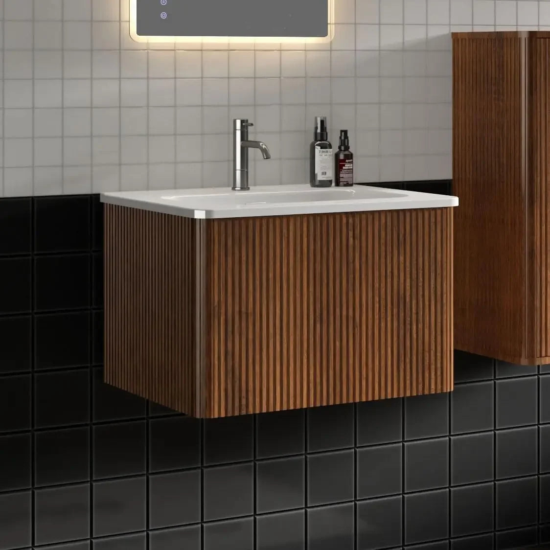 30" Bathroom Vanity with Sink, Modern Floating Vanity with Push Open Soft Close Drawer, Large Storage for Small Space, Walnut