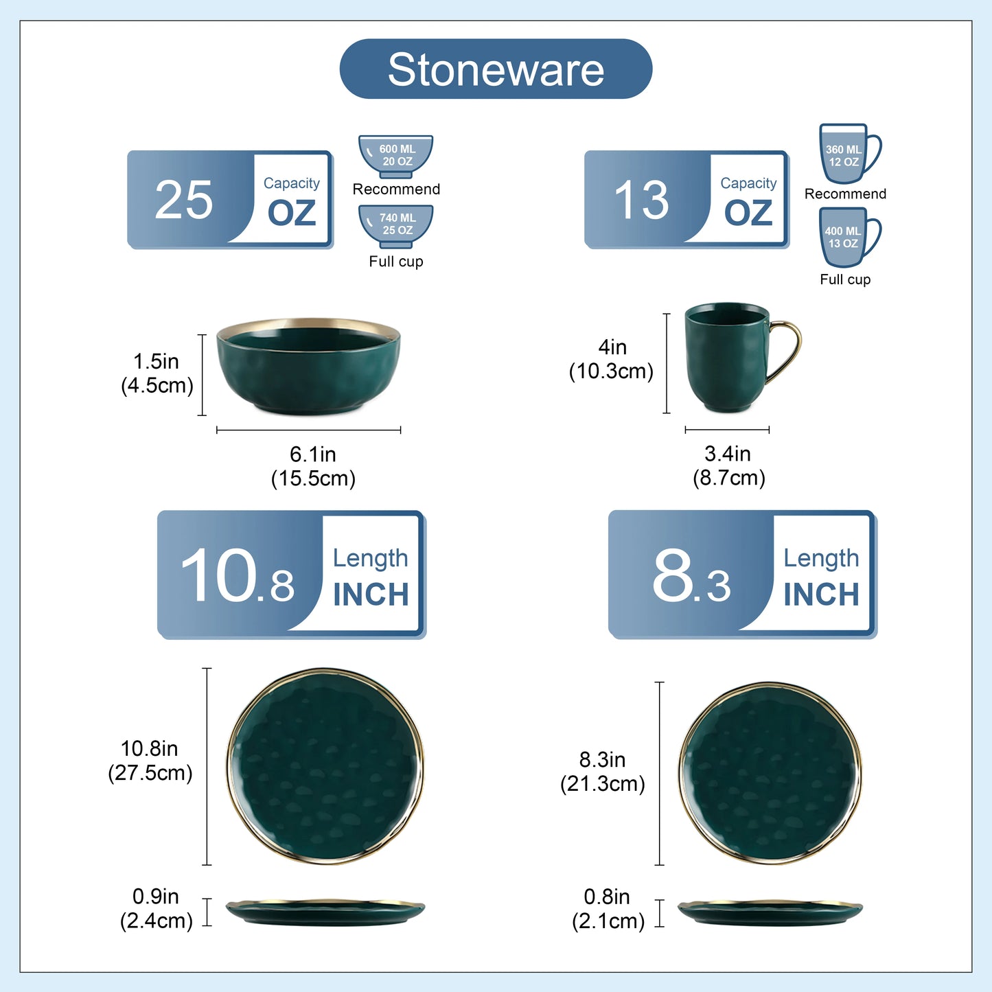 MALACASA Porcelain Dinnerware Set With Gold Trim Dessert Plates