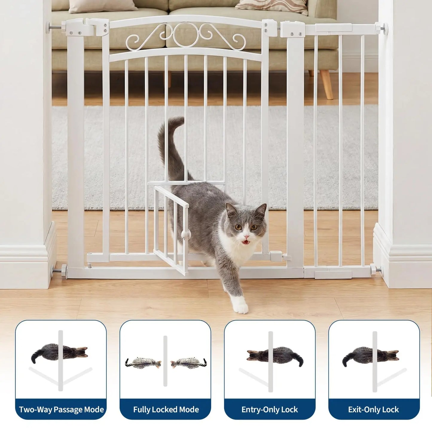 HiMISS Auto Close Pressure Mount Dog Gate Double Lock Walk Through