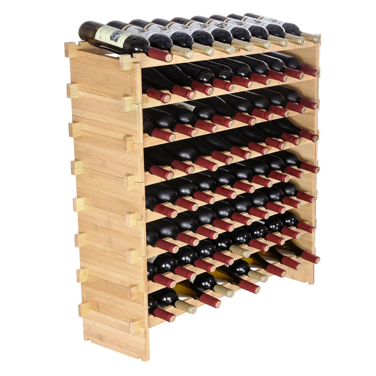 SucceBuy 8 Tier Stackable Bamboo Free Standing Wine Rack