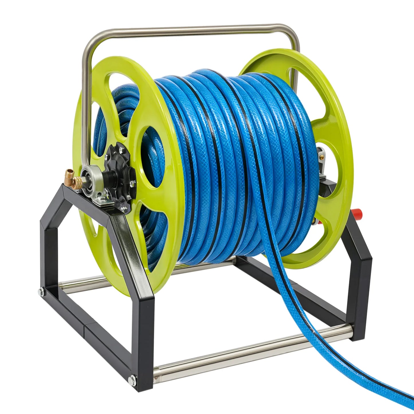 Garden Hose Reel With 360 Swivel Nozzle And Crank Handle