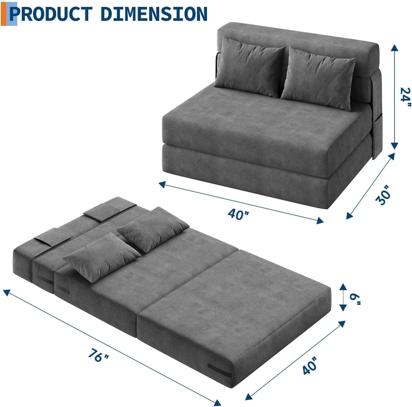 HiMISS 4-in-1 Convertible Folding Sofa Bed Chair With Sleeper