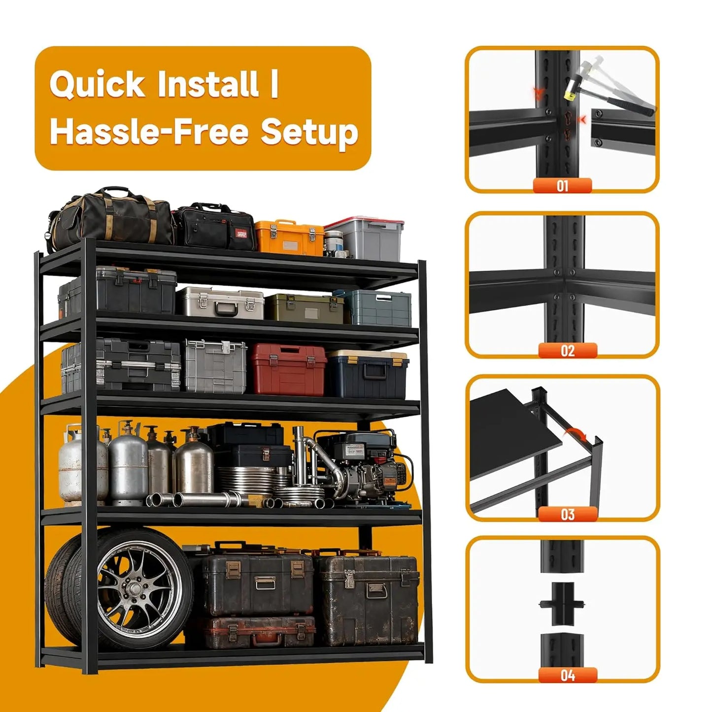 5 Tier Heavy Duty Garage Shelving Unit Adjustable Metal Storage