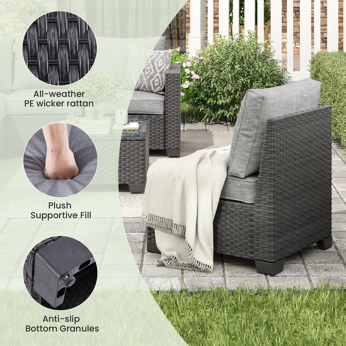 Farini Outdoor Patio Sectional Sofa Set With Ottoman