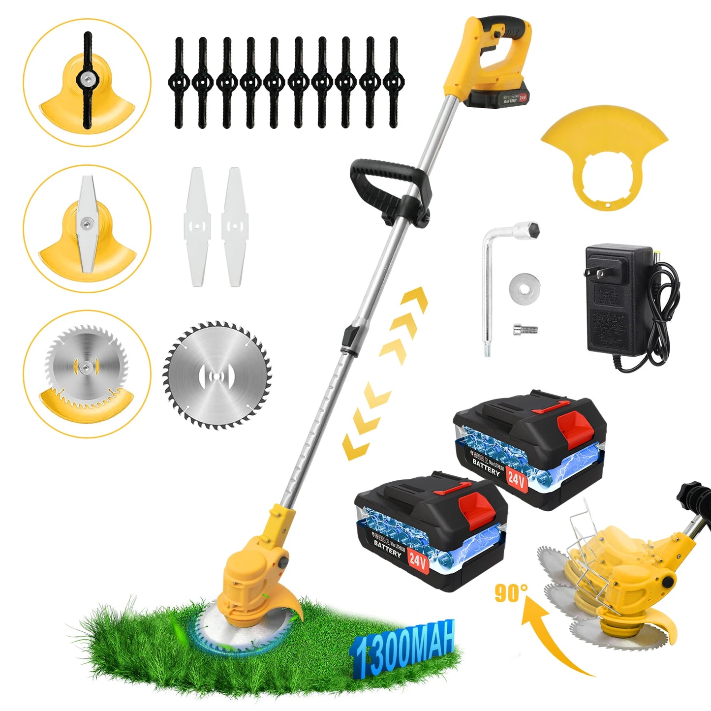 2-in-1 Cordless Lawn Mower and Grass Trimmer Brushless 650W