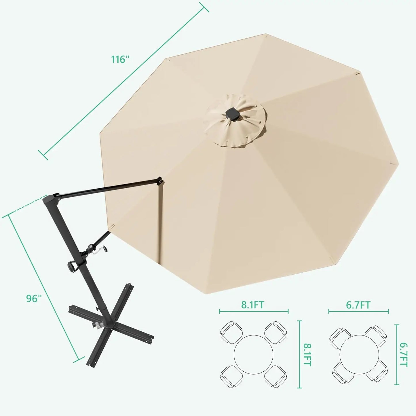 Outdoor Patio Umbrella With 360 Degree Rotation Offset Market Umbrella