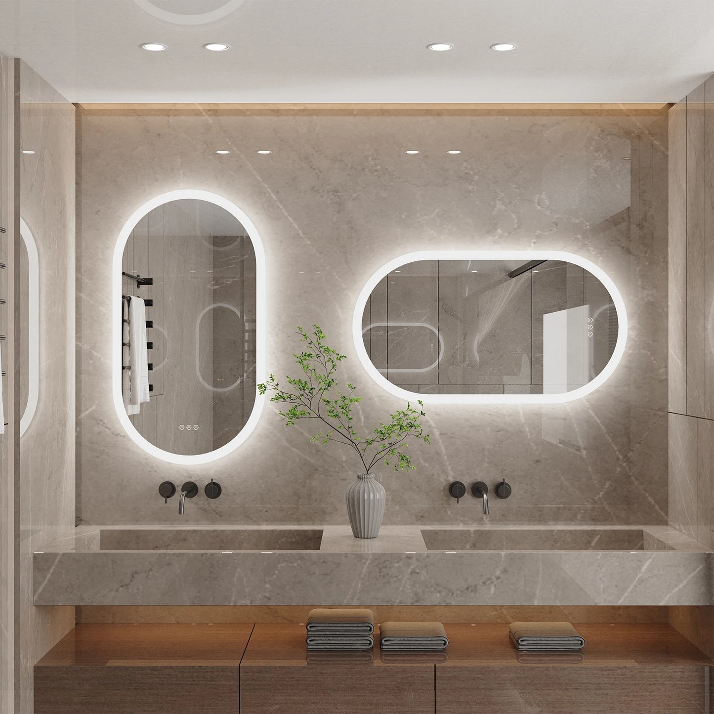 Wisfor LED Bathroom Mirror Wall Mounted Oval Backlit Vanity With Anti Fog