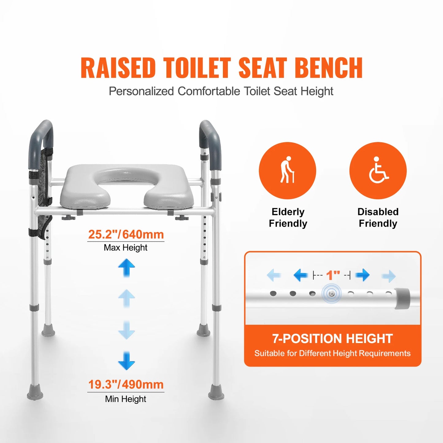 SucceBuy Raised Toilet Seat With Adjustable Height Aluminum Frame