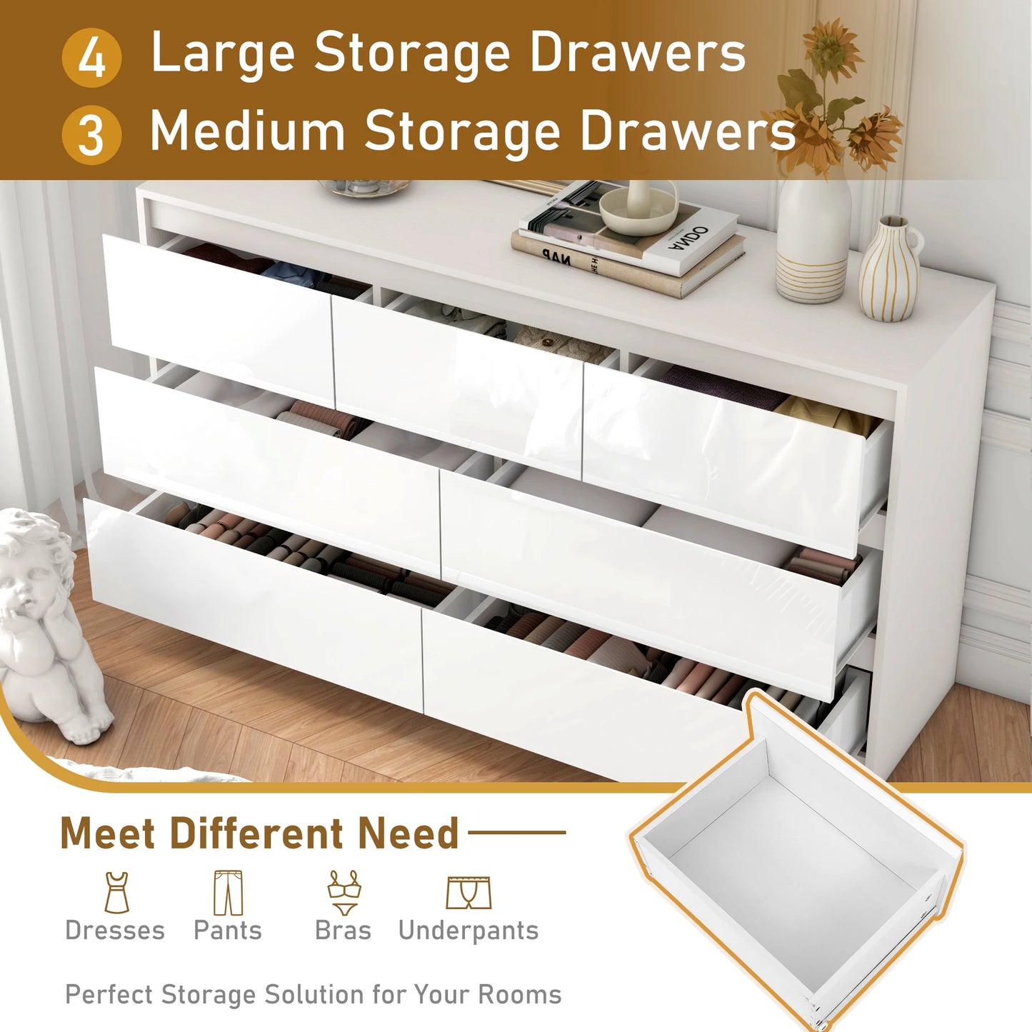 QiaoShiRen Seven Drawer Dresser Modern Wood Finish