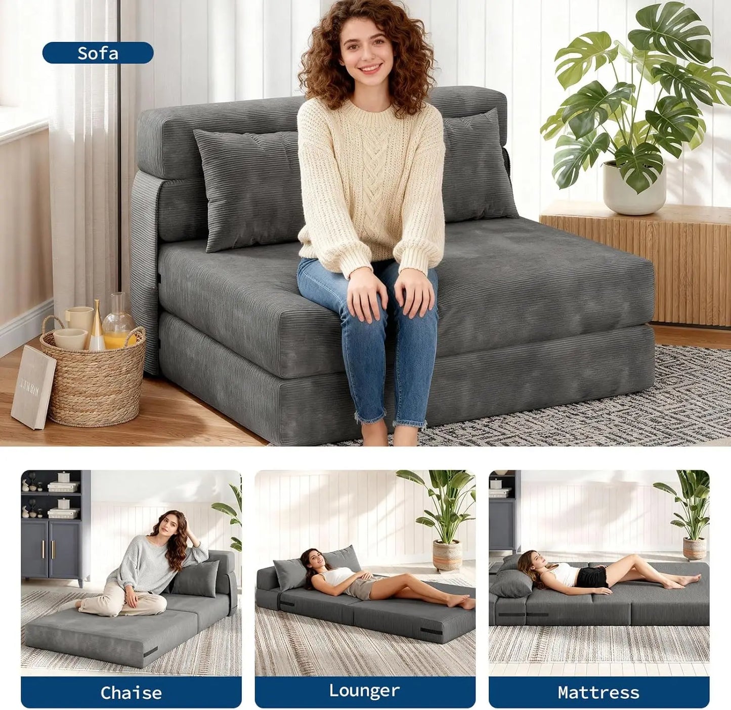 HiMISS 4-in-1 Convertible Folding Sofa Bed Chair With Sleeper