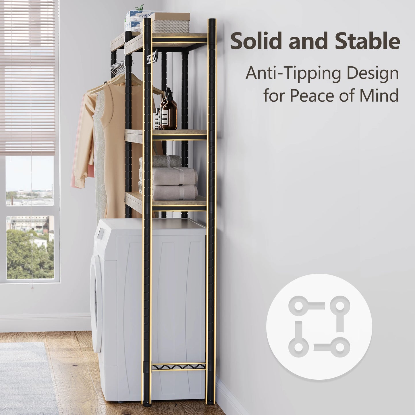 TWISTER.CK Over Washer Dryer Shelf 5 Tier Wood Laundry Organizer