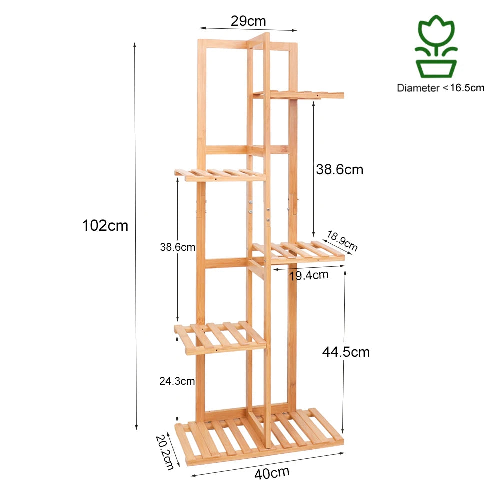 Natural Bamboo 6 Tier Plant Stand Corner Shelf for Indoor Outdoor