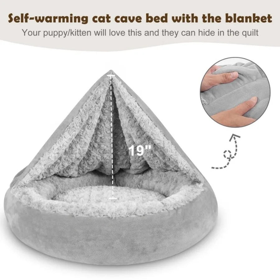 Donut Dog Bed With Hooded Blanket For Calming Comfort