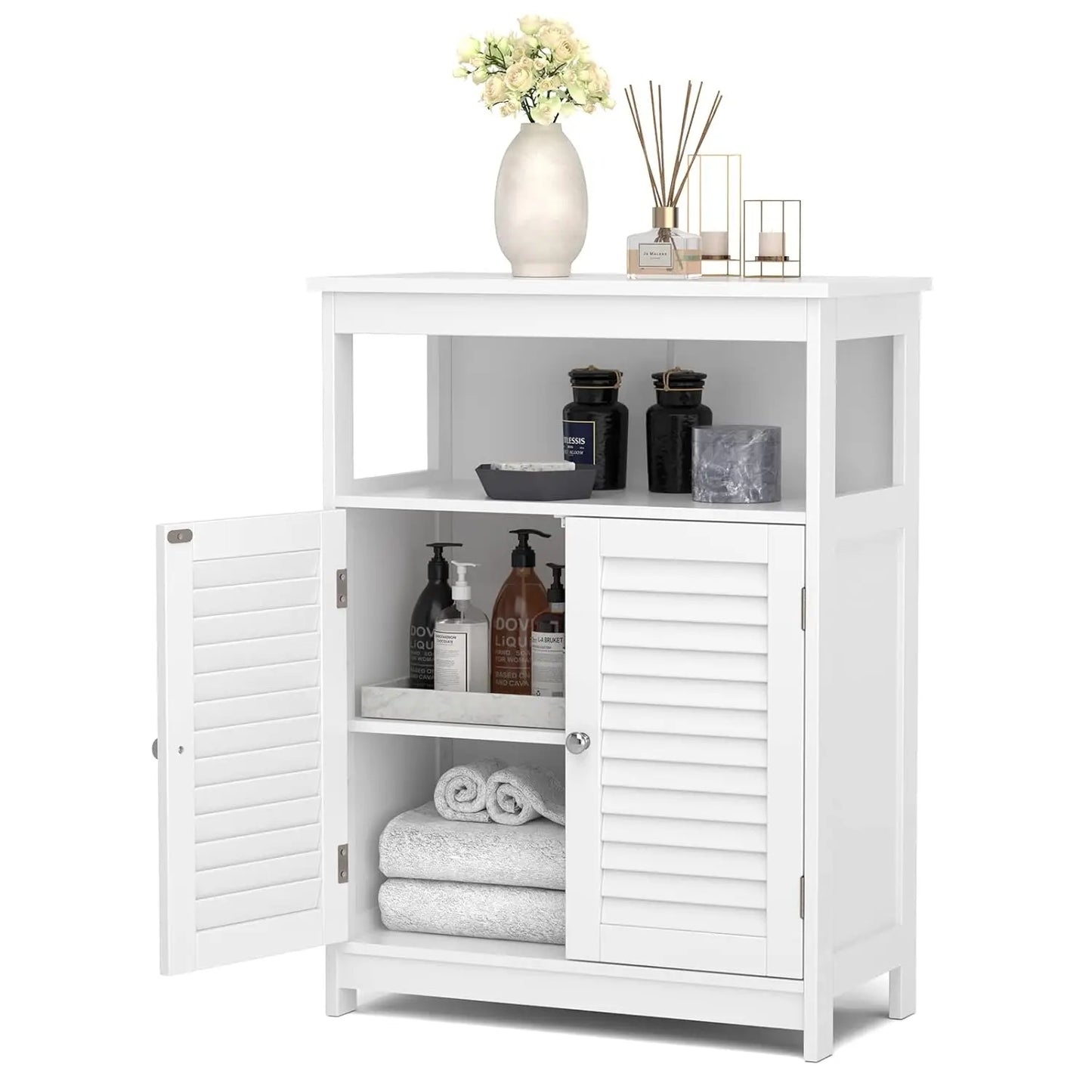 Bathroom Floor Cabinet With Double Shutter Doors And Adjustable Shelf