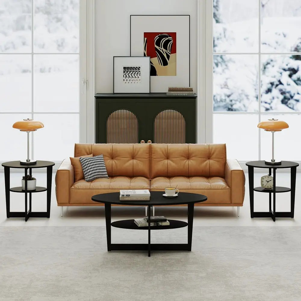 Wooden Coffee Table Set With Round End Tables