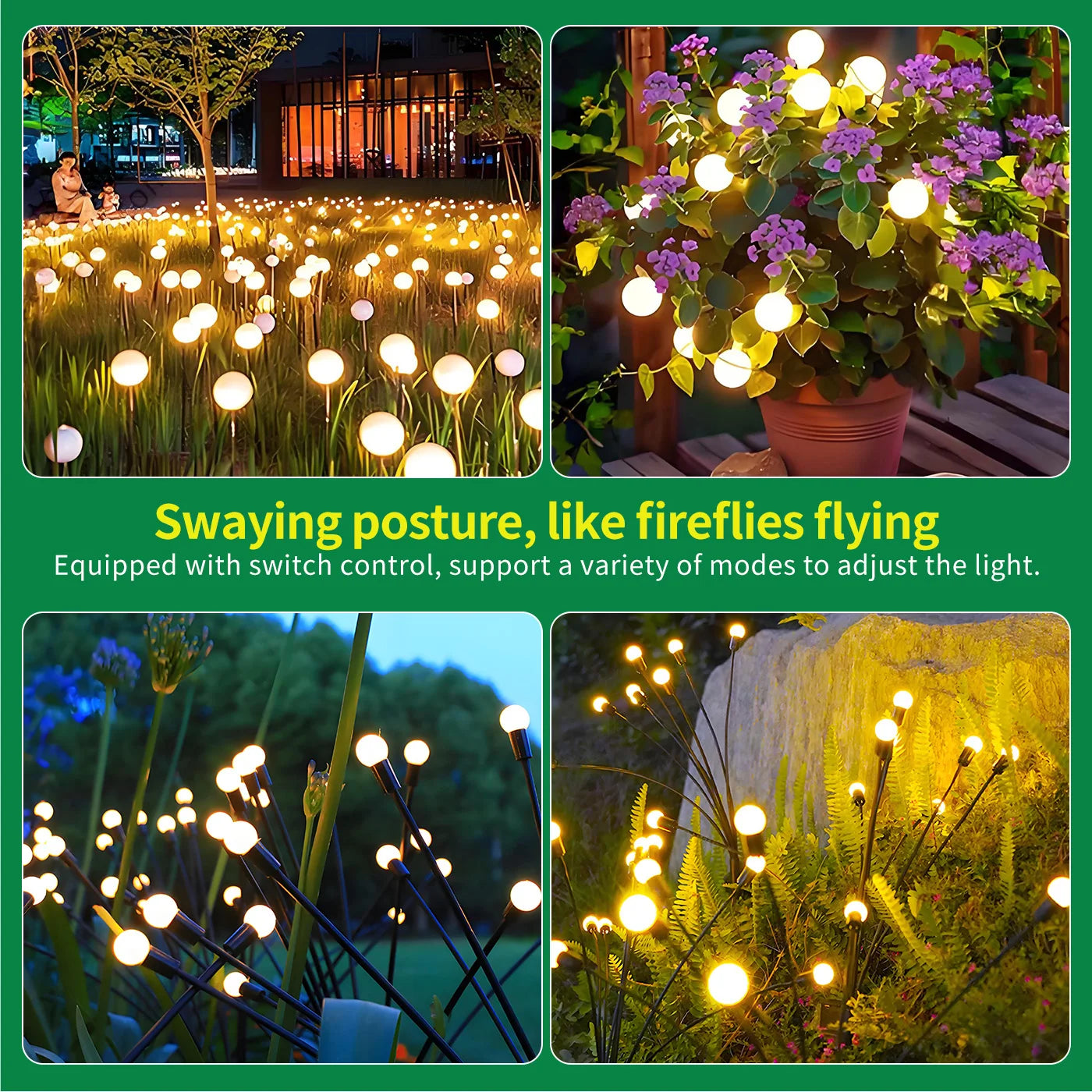Solar Firefly 8-Head LED Outdoor Lights Waterproof Garden Path