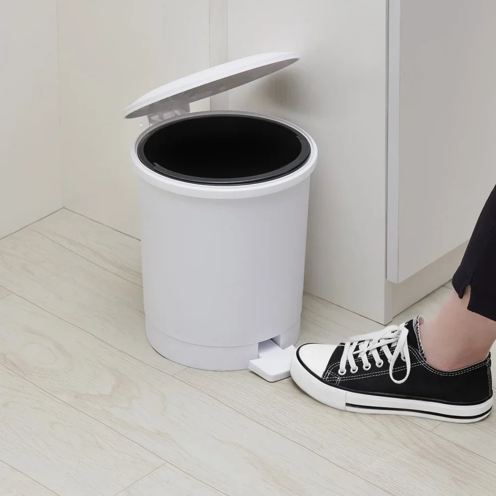 Round Plastic Step Trash Can Indoor Wastebasket With Soft Close Lid Kitchen