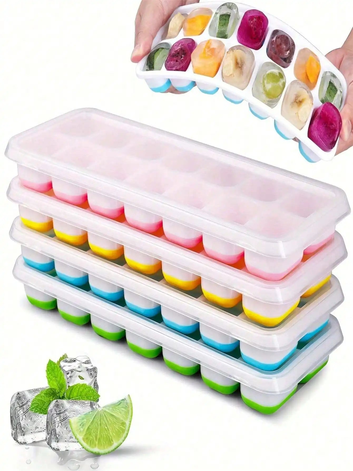 Silicone Ice Cube Tray 14-Cavity With Removable Lids Stackable