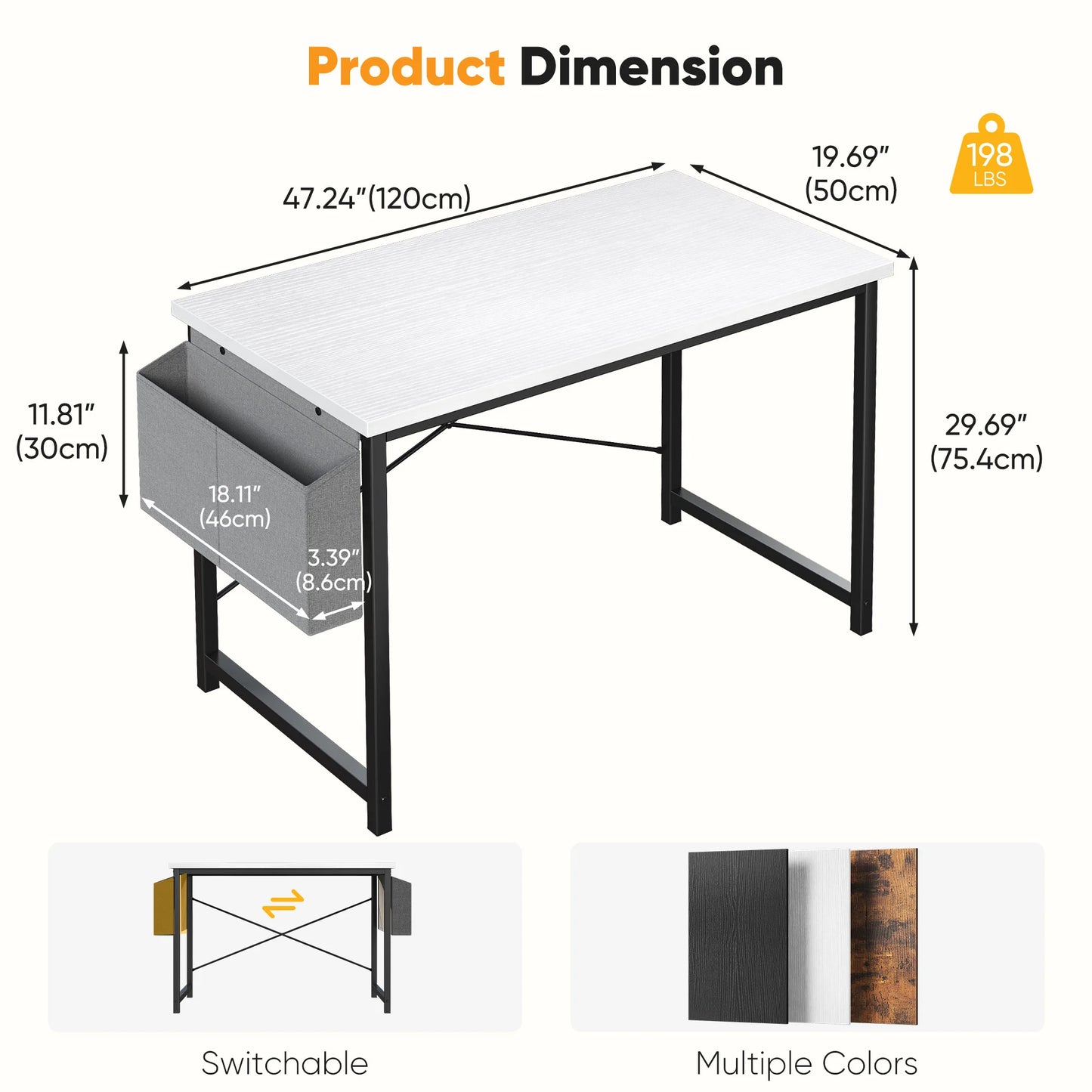 JHK Adjustable Computer Desk With Wood Top And Metal Frame Storage Bag
