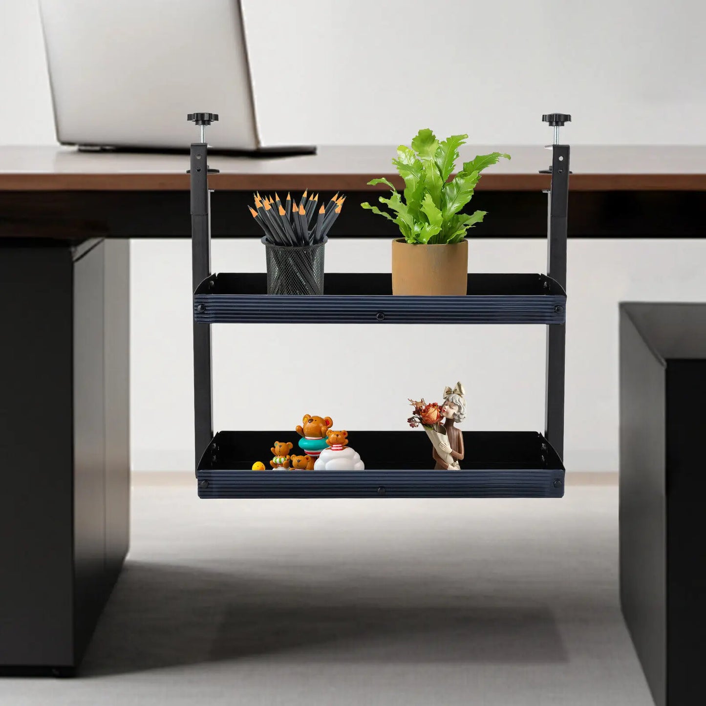 Desktop Clamp-On 2-Tier Shelf With Adjustable Tray