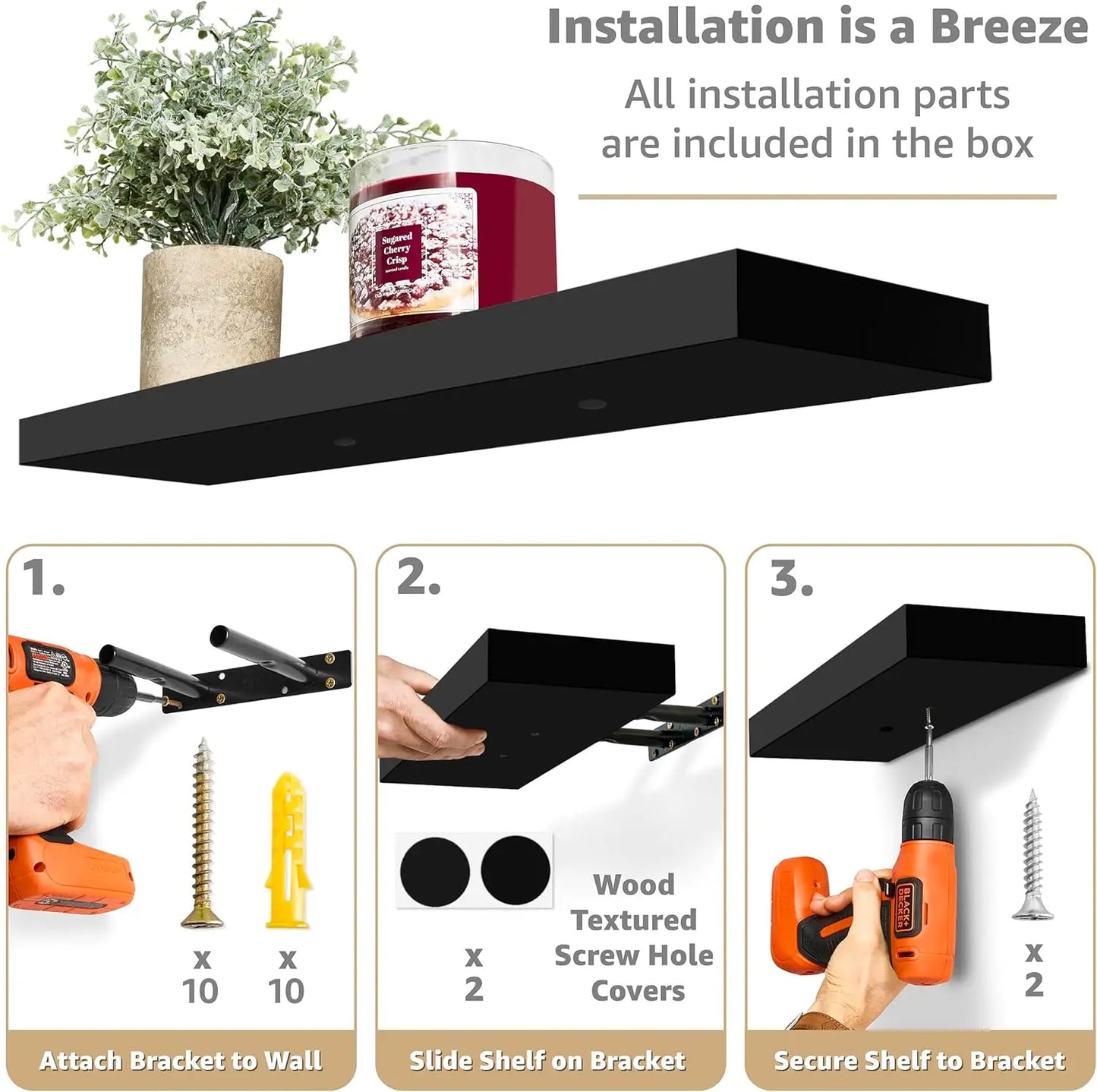 Floating Wall Shelves With Invisible Brackets Two Pack
