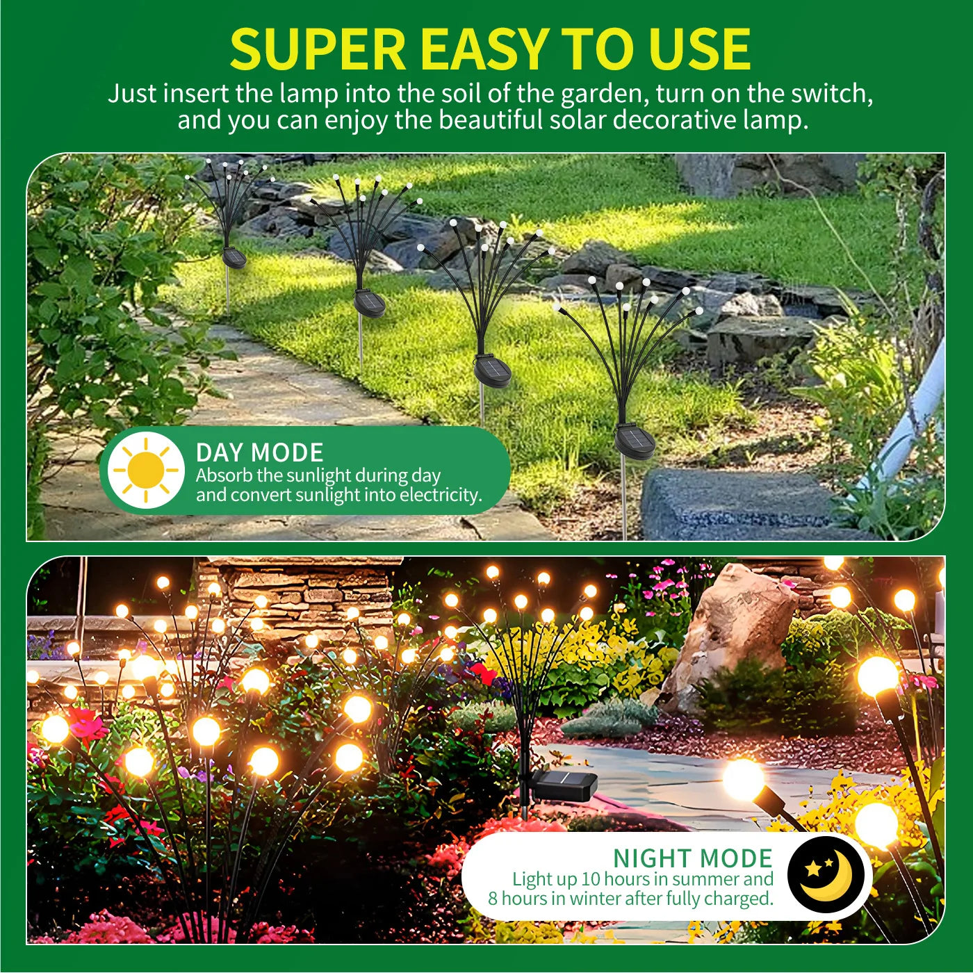 Solar Firefly 8-Head LED Outdoor Lights Waterproof Garden Path